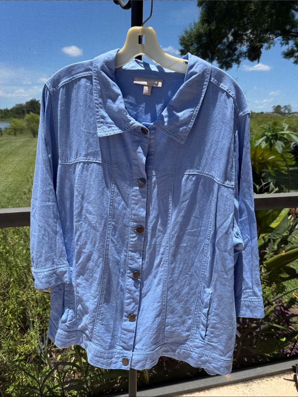 Woman Within linen blend Sky Blue Button-Front Jean Jacket